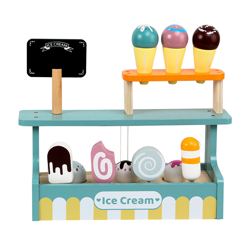 Simulation Play House Kitchen Children's Simulation Ice Cream Ice Cream Selling Shop Canteen Cashier Wooden Toys