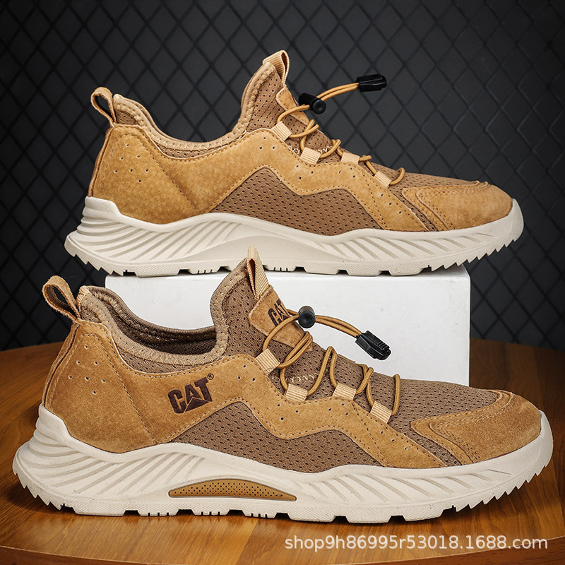 夏季爆款休闲真皮跨境外贸热款cat卡特网面运动百搭男鞋头层猪皮