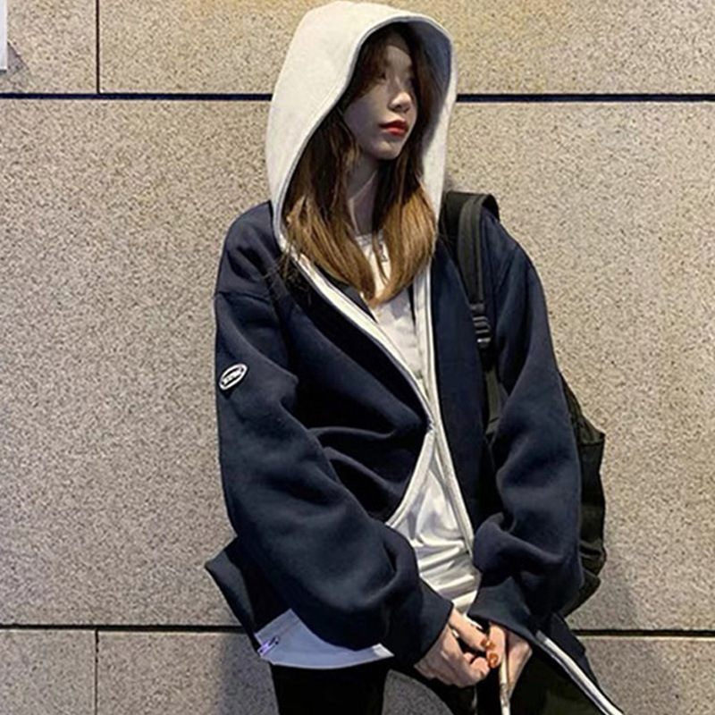 卫衣女秋冬2021年新款宽松休闲运动棒球服连帽开衫卫衣