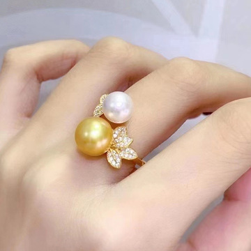 diy配件 s925纯银时尚洋气珍珠戒指空托银饰双珠指环手饰戒托材料