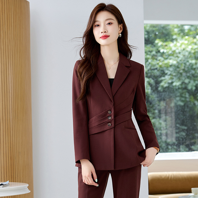 酒红色西服套装女秋冬高端酒店经理正装商务接待工作服西装职业装