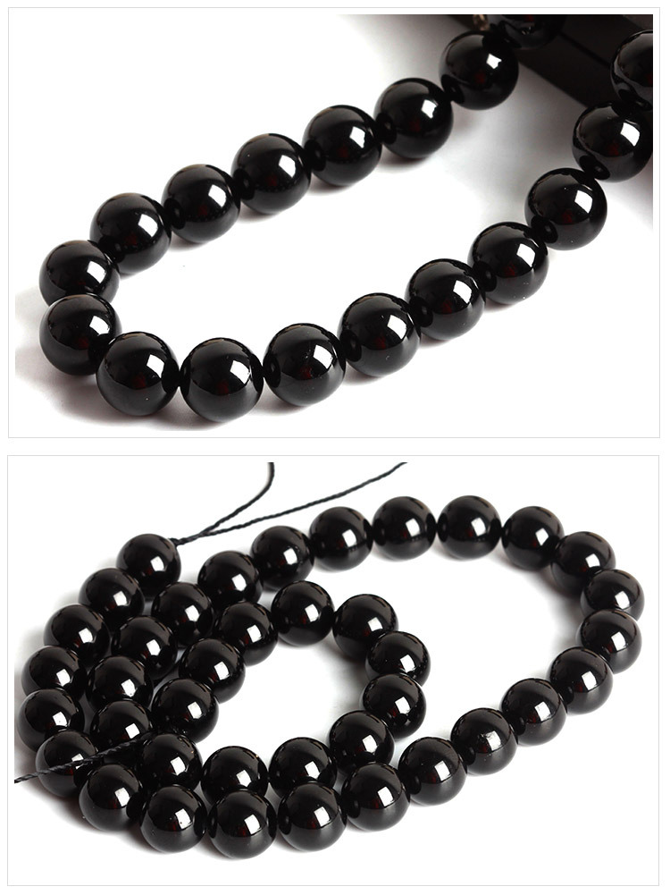 正品天然黑碧玺水晶珠子散珠圆珠diy手工手链饰品配件材料配饰品