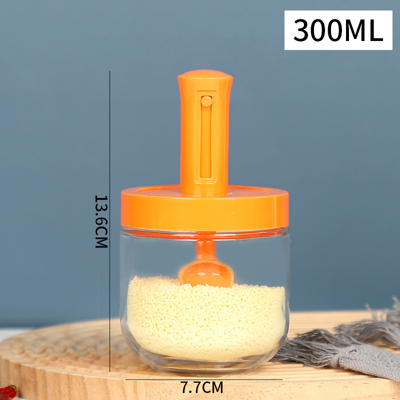 Spice Jar Retractable Glass Seasoning Bottle Household Kitchen Spoon Cover Integrated Salt Chicken Essence MSG Seasoning Box Seasoning Box