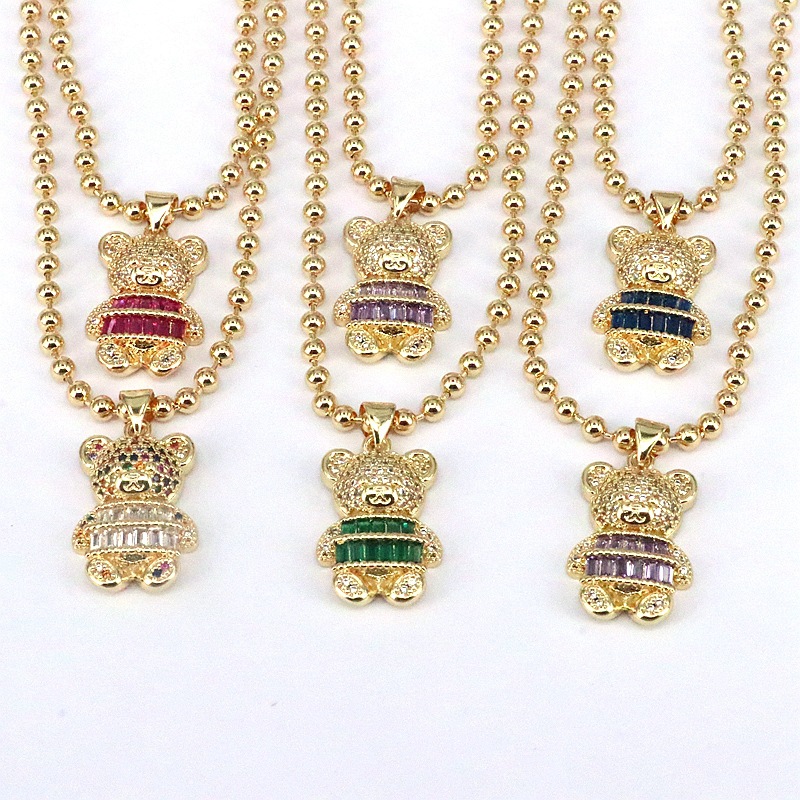 新款个性小熊项链女 欧美微镶彩锆精致小熊时尚百搭项链女锁骨链