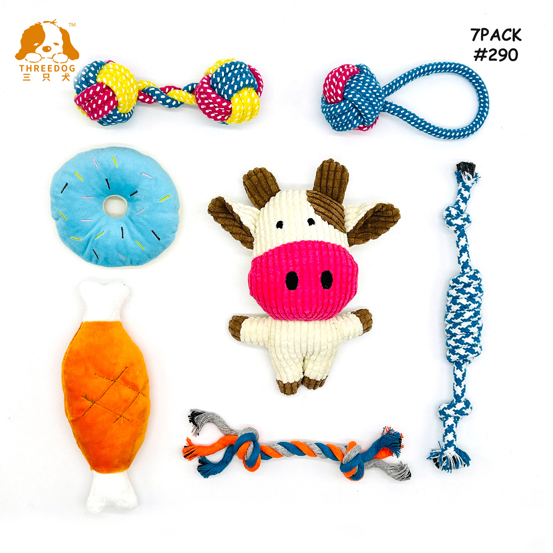 2022 New Amazon Pet Toy Factory Supply Combination Set Cotton Rope Toys Pet Frisbee Ball Molar