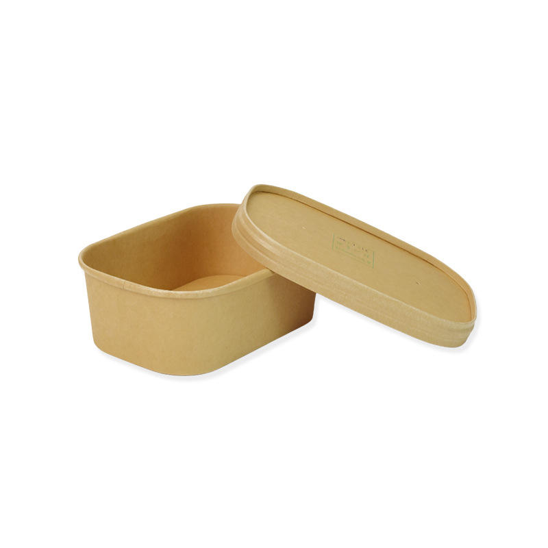定制一次性正方形牛皮纸餐盒 外卖沙拉碗带盖纸碗 汤粉打包盒商用