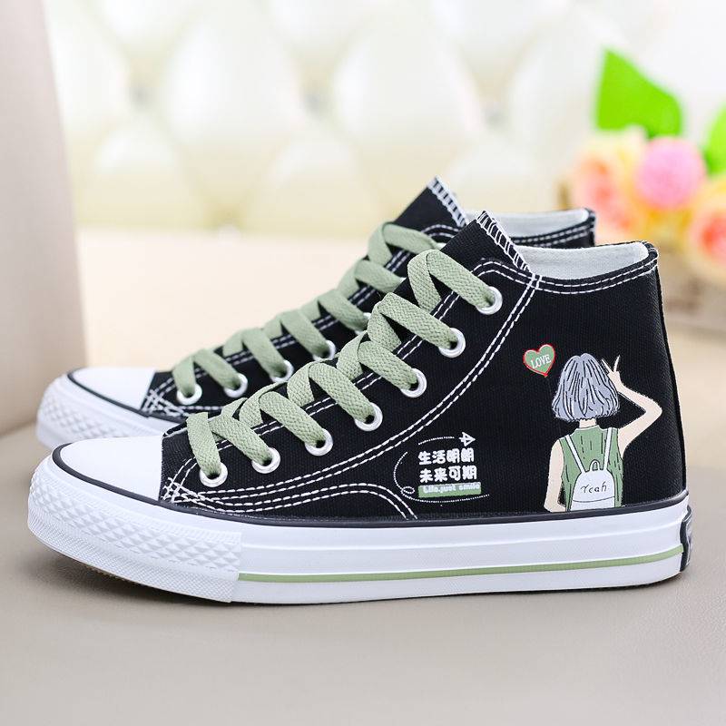 春季高帮黑色帆布鞋女2022新款女生运动板鞋子女百搭韩版学生女鞋