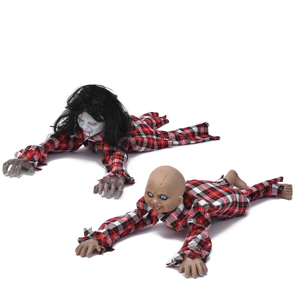 万圣节恐怖电动爬鬼 密室ktv派对惊悚吓人爬行发光鬼娃娃气氛装饰