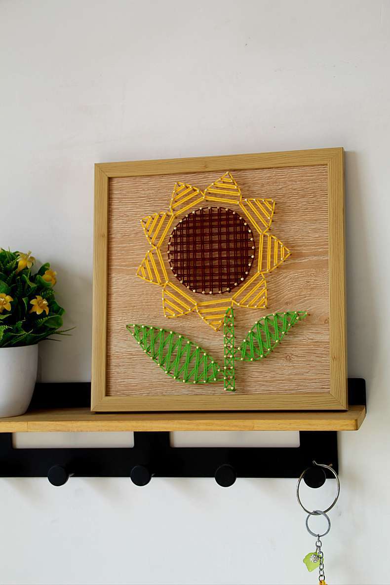 向日葵 钉子绕线画diy材料成品 毛线缠绕画手工课装饰画纱线弦丝