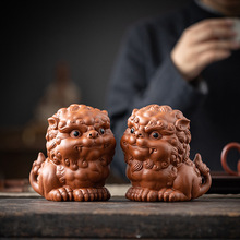 新中式国潮招财可爱狮子一对茶宠摆件家居客厅茶室紫砂博古架装饰
