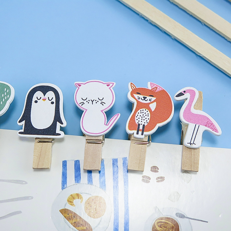 创意可爱卡通木夹 diy装饰照片便签夹 动物麻绳夹子卡通夹子批发