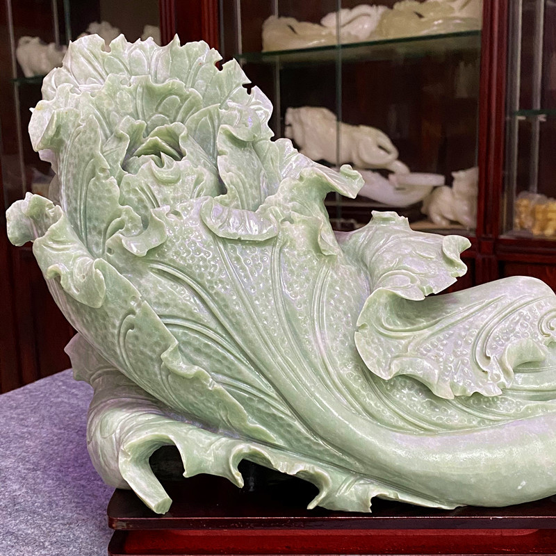 真玉绿色玉石白菜摆件 贵州翠玉白菜 蓝田玉百菜家庭商务礼品