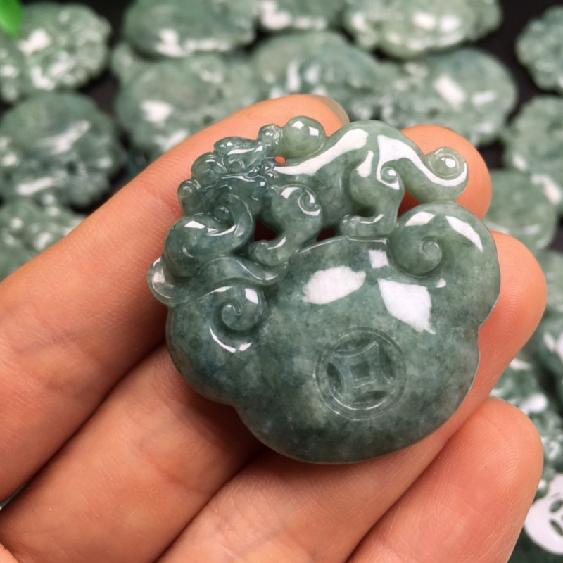 翡翠缅甸玉a货双面工元宝貔貅吊坠男女款如意貔貅麒麟挂件直播间