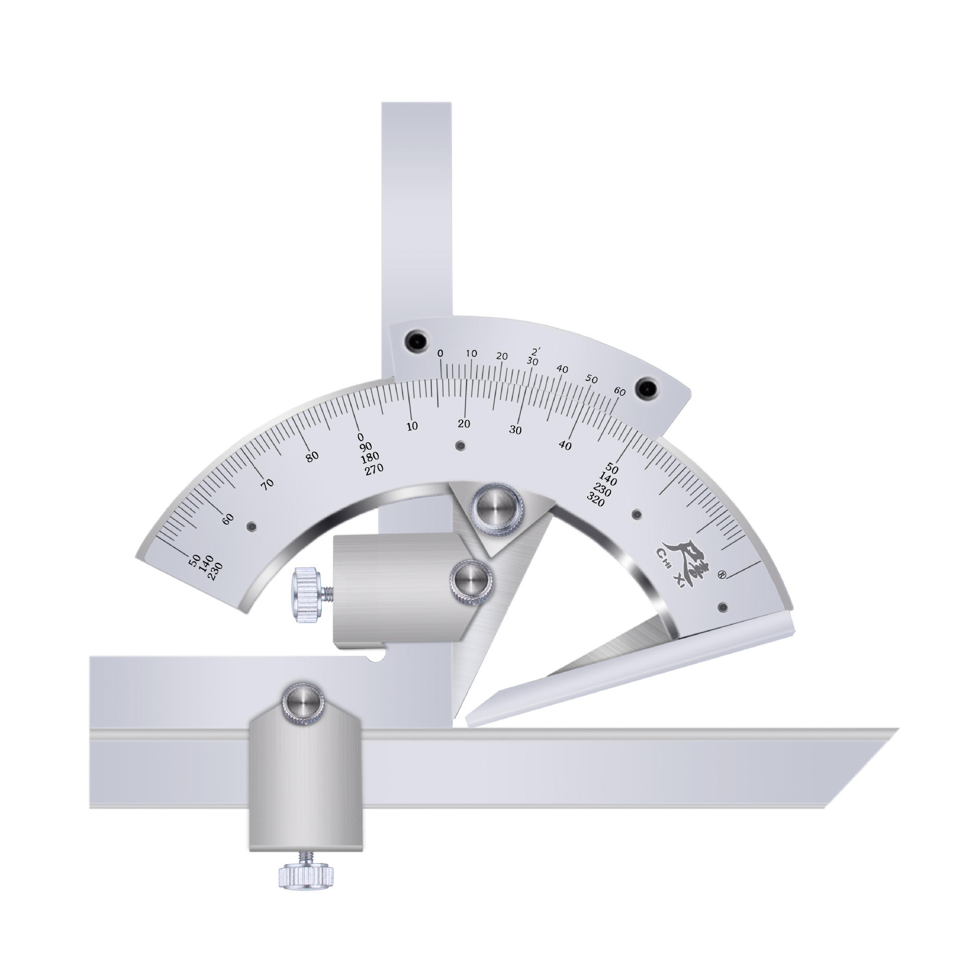 万能角度尺 不锈钢游标角度尺 0-320 360角尺组合两角度尺量角器