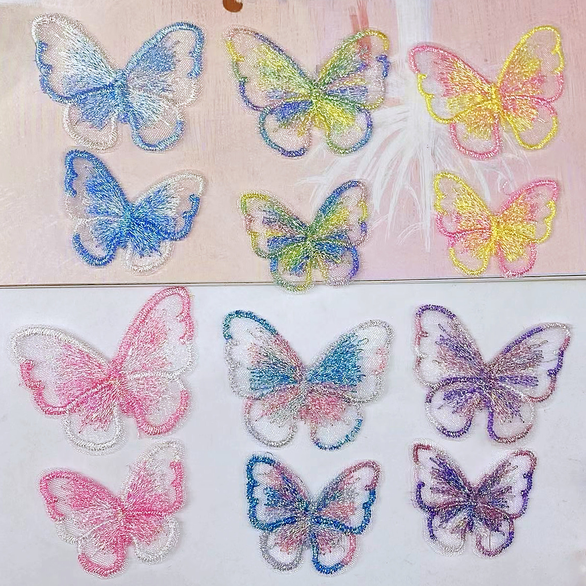 colorful gradient embroidery diy butterfly barrettes diy material sewing shoes clothing hollow butterfly accessories