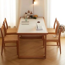 樱桃木餐桌实木日式客厅小户型家用长方形岩板餐桌饭桌椅组合