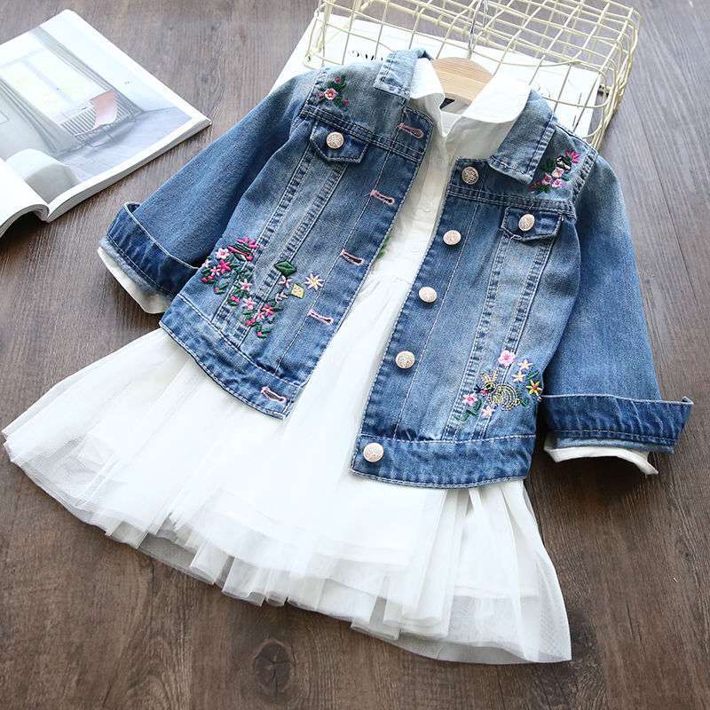 女童刺绣牛仔外套欧美刺绣小花牛仔衣2021秋装新款儿童宝宝软牛仔