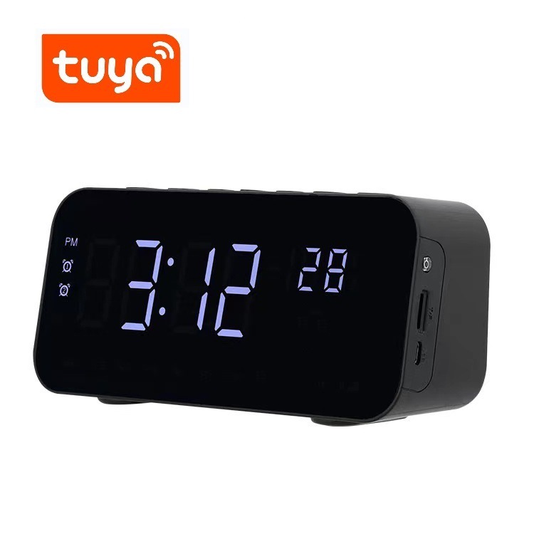 涂鸦智能闹钟监控 时间显示wifi摄像头外贸4mp高清电池摄像机时钟