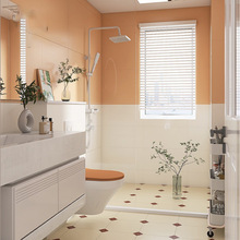 法式奶油风卫生间瓷砖复古小花砖柔光哑光浴室厨房米杏色防滑地砖