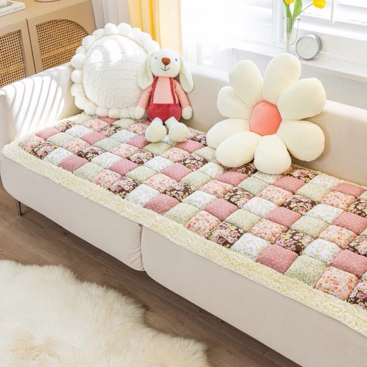 外贸韩式纯棉手工拼接馒头垫沙发垫布艺坐垫四季通用加厚客厅坐垫