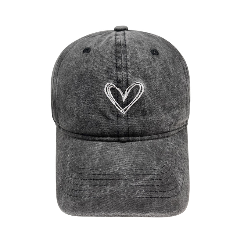 Spring and Summer Hat Women's Embroidered Peach Heart Washed Denim Baseball Cap Casual Korean Thin Couple Soft Top Duck Hat Men