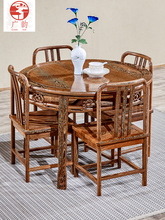 红木圆餐桌鸡翅木家用歺桌小户型实木圆形吃饭桌子中式家具八仙桌