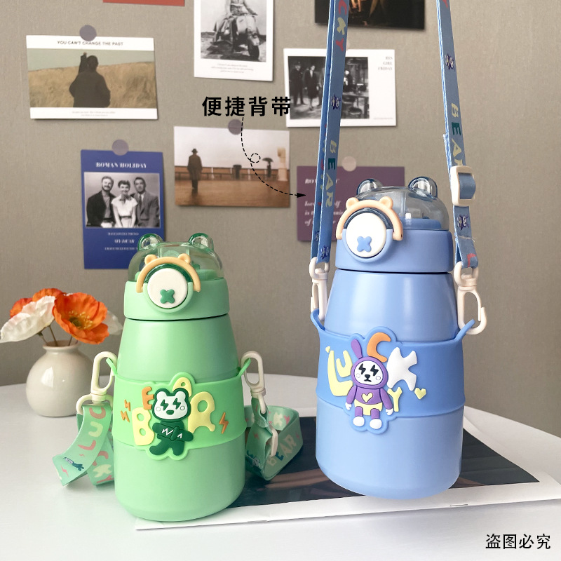 316 Stainless Steel Appearance Cartoon Pull Bear Bounce Children's Thermos Cup Children's Cute Large Capacity Warm-Keeping Water Cup