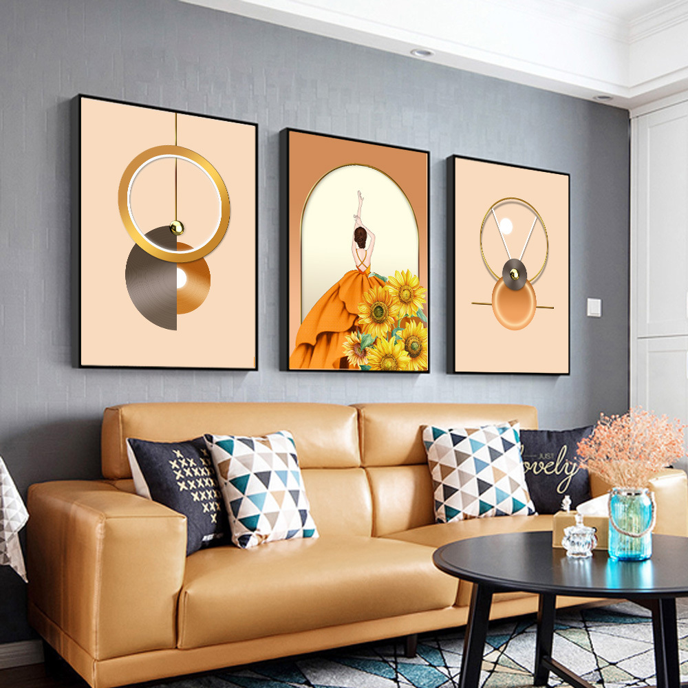 入户玄关竖版三联装饰画挂画晶瓷画客厅背景墙壁画抽象挂画转运石