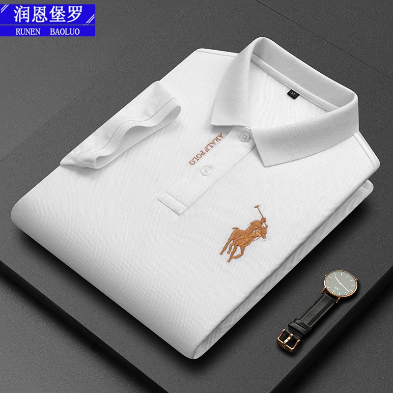 210G Heavy Thick Beads Cotton Polo Shirt Business Casual Men's Short-Sleeved T-shirt Lapel Embroidery Men's T-shirt Top