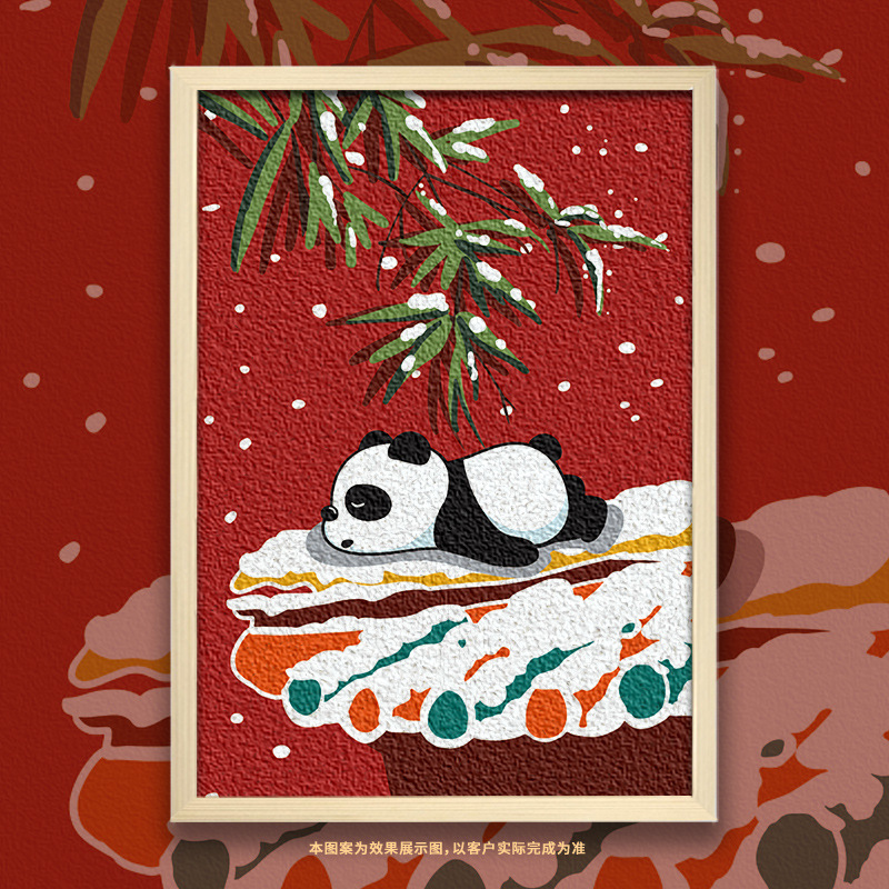 国宝熊猫纸浆画风故宫建筑创意数字填色画活动游戏室内装饰画