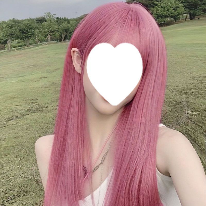 假发女中长直发隐形全头套式网红lolita洛丽塔逼真浅粉色社会发型