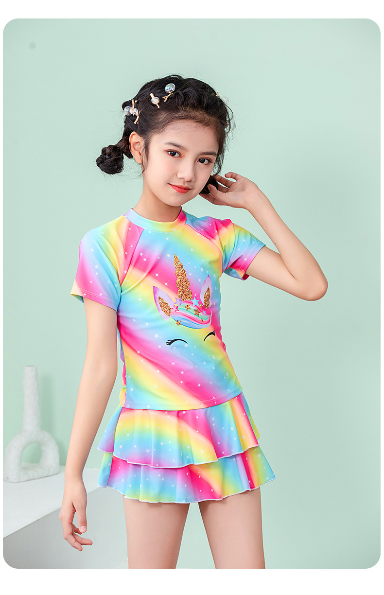 新款分体彩虹宝宝儿童泳装ins风分体蛋糕裙小中大童女孩泳衣批发