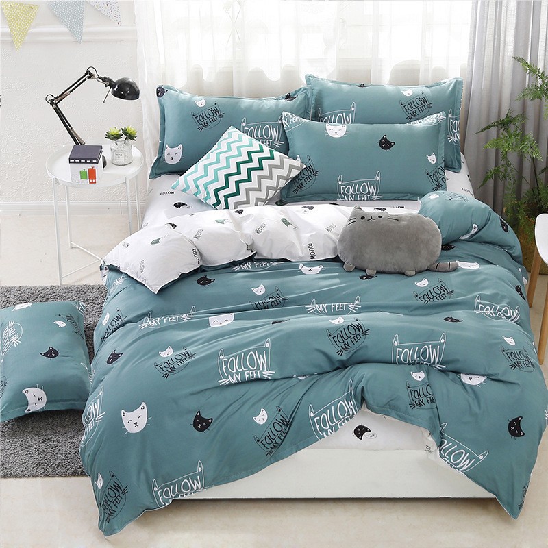 Simple Four-Piece Bedding Set Aloe Cotton Bed Sheet Quilt Cover 1.8 M Home Textile Minimalist Three-Piece Set Student Delivery