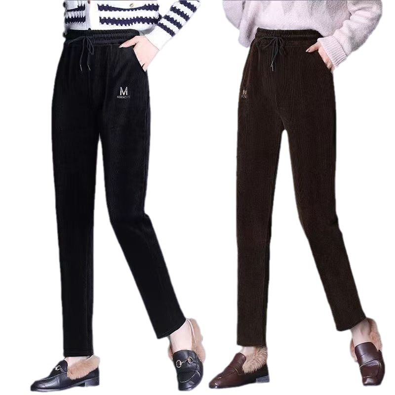 Spring and Autumn Corduroy Women's Straight-Leg Pants Striped Pants Women's High Waist Slimming Pants Middle-Aged Mother plus Size Pants