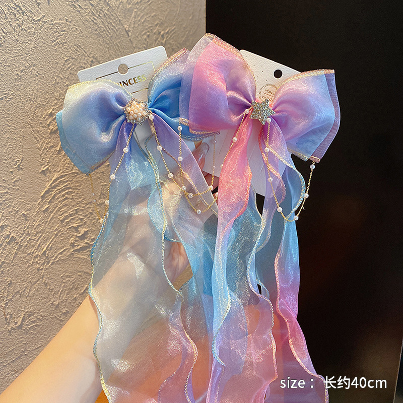 超仙蝴蝶结头饰发带女绑发飘带珍珠流苏编发发夹女童发饰儿童发卡