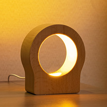 跨境亚马逊智能实木led小夜灯创意礼品新奇特日式USB 台灯礼物