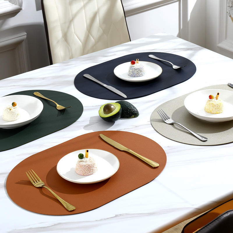 北欧风椭圆形皮革餐垫隔热垫 pvc桌垫家用餐桌垫酒店西餐垫