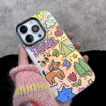 小众卡通涂鸦花朵小狗适用苹果15promax手机壳创意华为oppo手机套