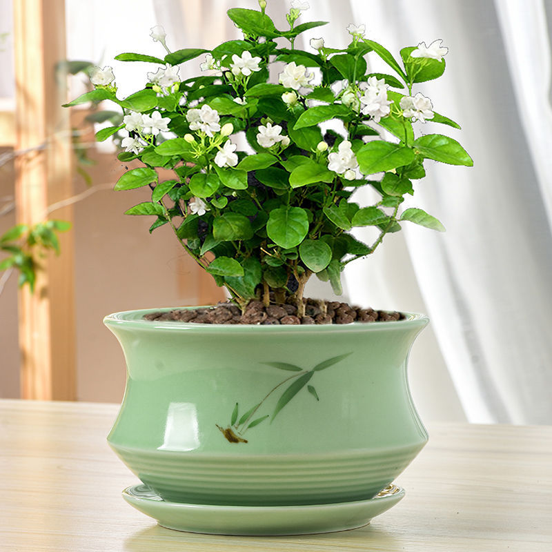 创意陶瓷花盆风大号茉莉花盆景绿植哥窑花盆多肉紫砂复古粗陶