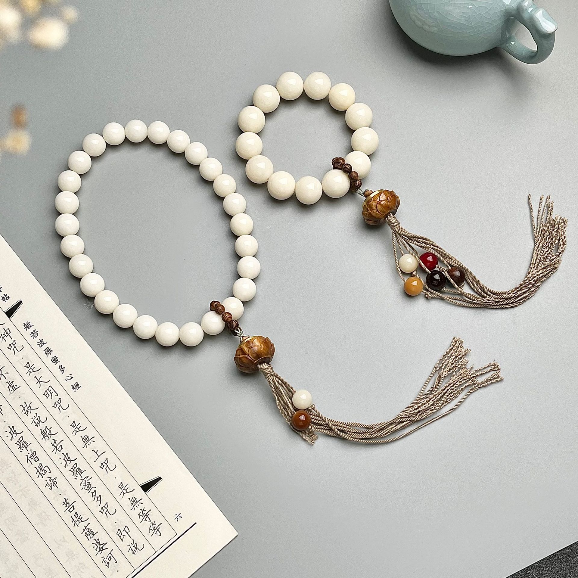 天然白玉菩提根大圆珠手串学生文玩佛珠念珠手持女绕指柔手链批发