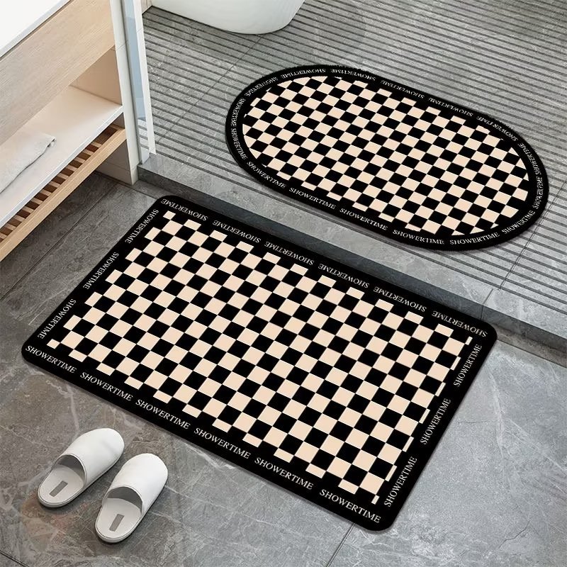 Affordable Luxury Style Diatom Ooze Chessboard Grid Bathroom Mats Black and White Plaid Water-Absorbing Non-Slip Mat Kitchen and Bathroom Door Quick-Drying Foot Mat