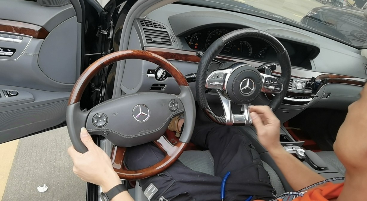 适用奔驰s级方向盘改装 s350桃木方向盘总成w221s300s400s500s600