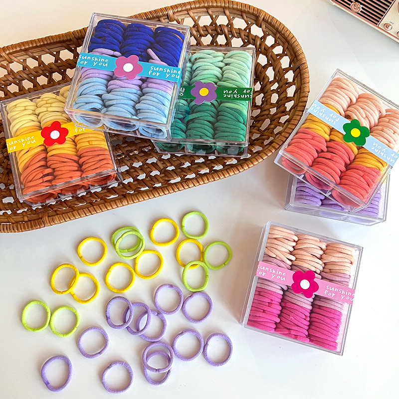 90 Pcs Candy-Colored Thumb Ring High Elasticity Does Not Hurt Hair Rubber Band Children Hair Tie Hair Rope Korean Style Baby Hair Accessories