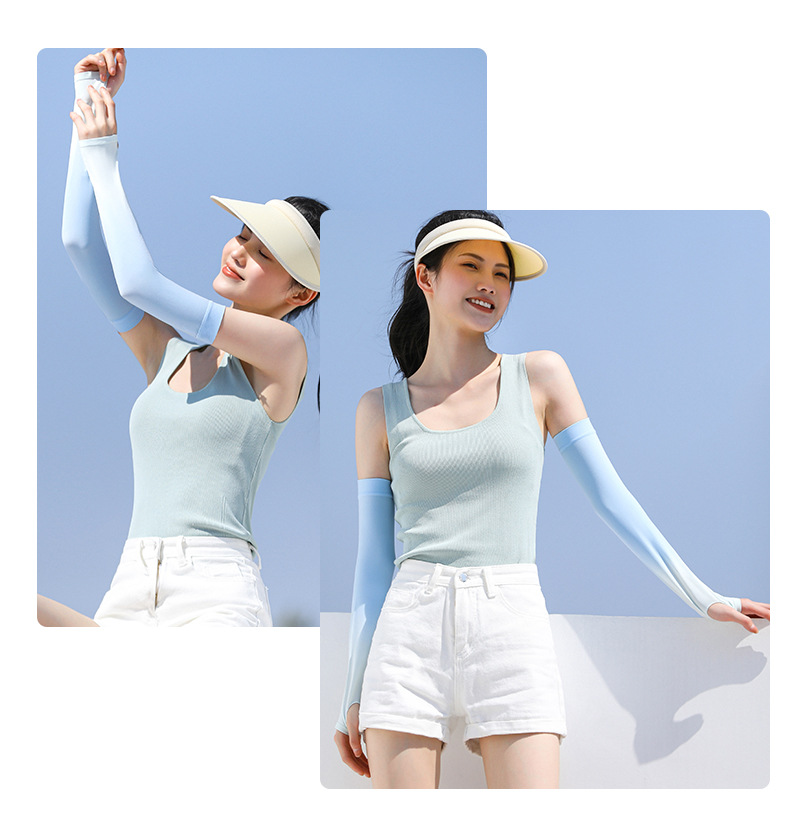 网红渐变色防晒冰袖户外骑行冰丝袖套女 防紫外线护手臂防晒臂套