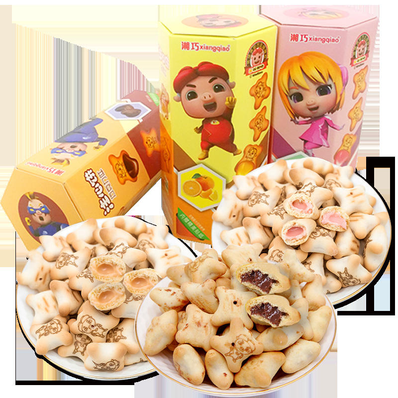 猪猪侠六角盒注心饼干巧克力味水果味小零食饼干临期食品批发