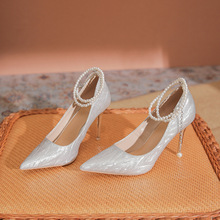 9113-6银色高跟鞋女夏2023年新款伴娘18岁成年礼婚纱水晶新娘婚鞋