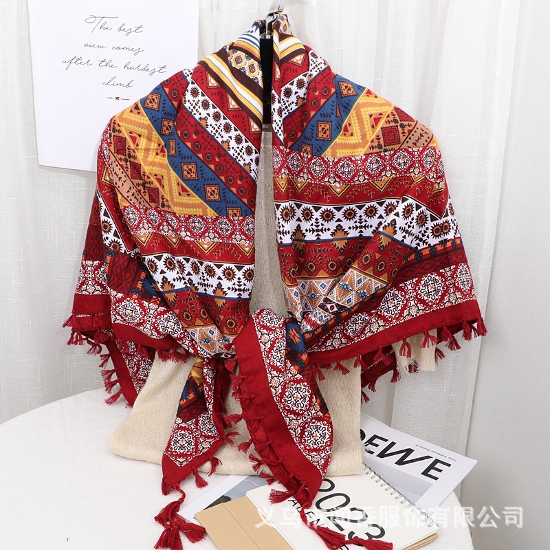 2023 New Ethnic Style Headcloth 110 Large Kerchief Women's Warm Cotton Tissue Northwest Travel Trip Shoot Sunscreen Shawl