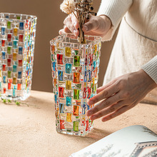 彩色编织水晶玻璃花瓶透明插花水养家用客厅摆件创意网红干花装饰