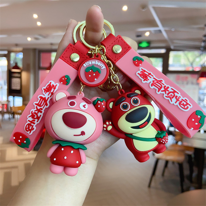 Creative Strawberry Bunny Bear Animal Keychain Pendant Female Cute Cartoon Car Key Chain Small Gift Wholesale