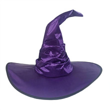 新款万圣节褶皱巫婆帽 派对巫婆帽 黑色牛津布女巫帽化妆道具